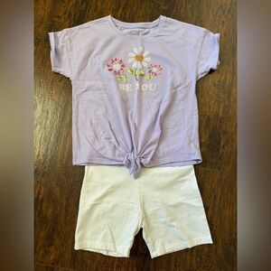 wonder nation Lavender Floral Tie-Front Top & White Leggings Set